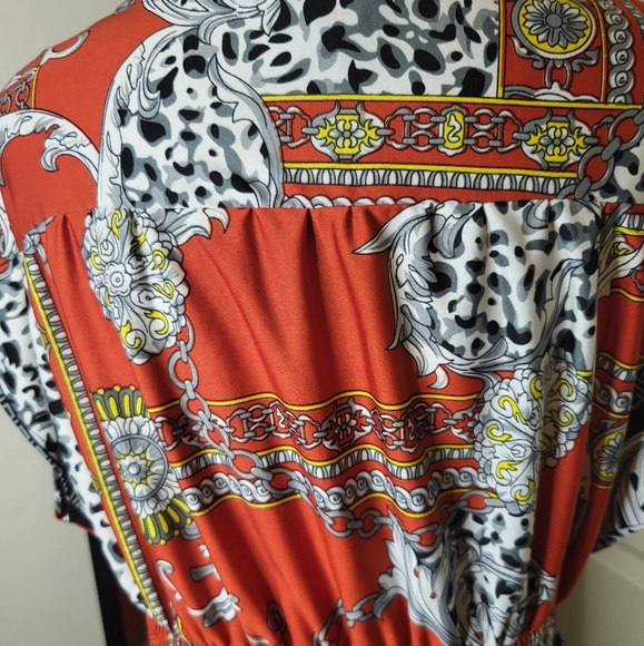 Dots - Redish Orange Black Yellow and White Designer Patterned Dress, S… - Picture 8 of 10